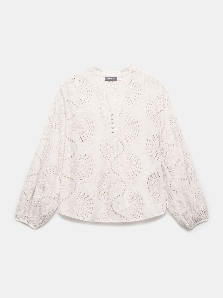 Mint Velvet White Broderie Cotton Blouse - Image 6 of 8