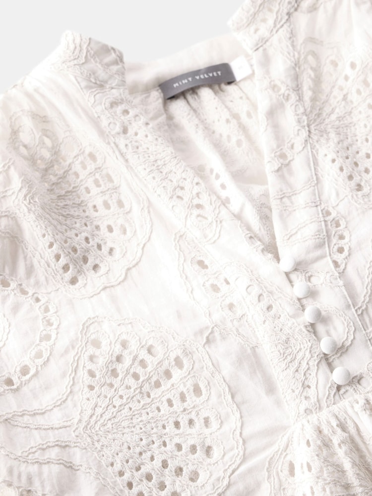 Mint Velvet White Broderie Cotton Blouse - Image 8 of 8