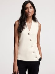 Mint Velvet White Asymmetric Knit Waistcoat - Image 1 of 9