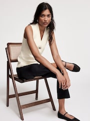 Mint Velvet White Asymmetric Knit Waistcoat - Image 4 of 9