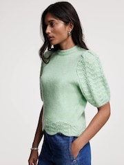 Mint Velvet Green Short Sleeve Knit Top - Image 3 of 9