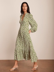 Mint Velvet Green Floral Print Midi Dress - Image 4 of 8