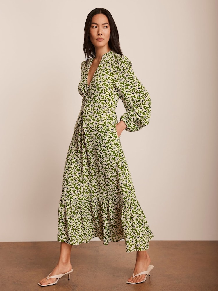 Mint Velvet Green Floral Print Midi Dress - Image 4 of 8