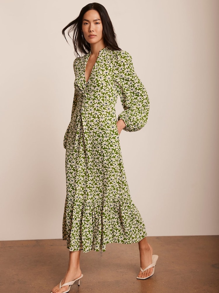 Mint Velvet Green Floral Print Midi Dress - Image 6 of 8