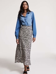 Mint Velvet Black Zebra Print Satin Slip Skirt - Image 1 of 7