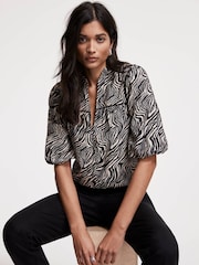 Mint Velvet Black Zebra Print Puff Sleeve Blouse - Image 1 of 7