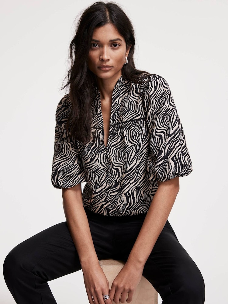 Mint Velvet Black Zebra Print Puff Sleeve Blouse - Image 1 of 7