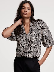 Mint Velvet Black Zebra Print Puff Sleeve Blouse - Image 2 of 7
