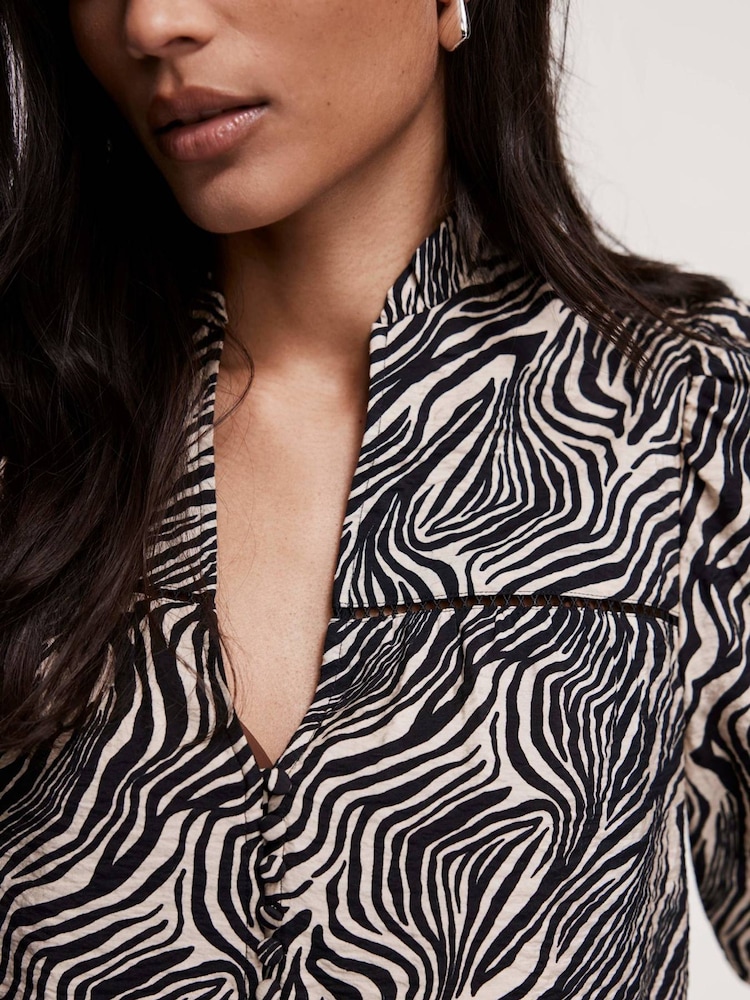Mint Velvet Black Zebra Print Puff Sleeve Blouse - Image 3 of 7