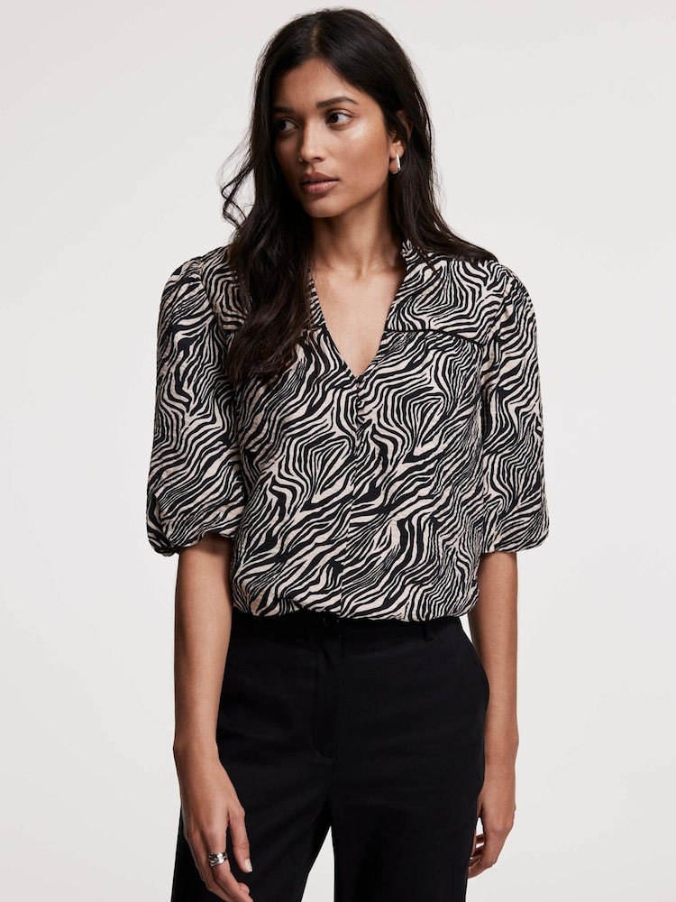 Mint Velvet Black Zebra Print Puff Sleeve Blouse - Image 5 of 7