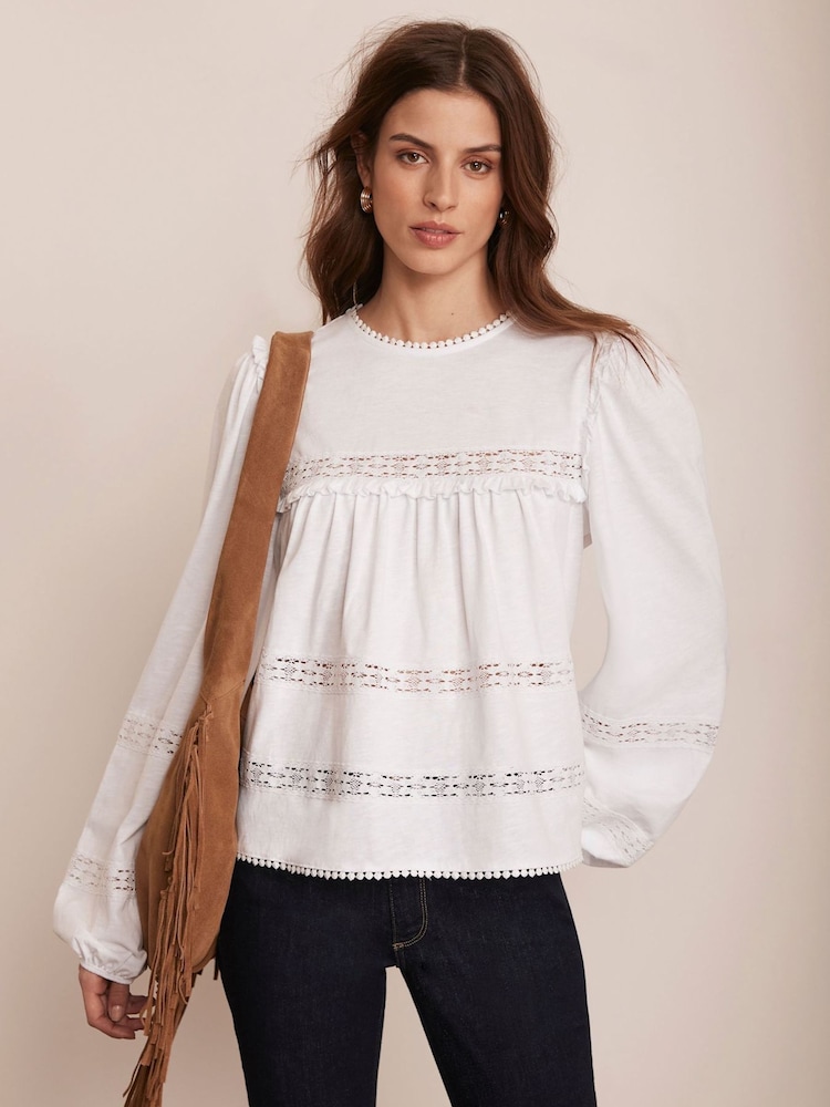 Mint Velvet White 100% Cotton Lace Trim Blouse - Image 1 of 7