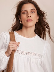 Mint Velvet White 100% Cotton Lace Trim Blouse - Image 3 of 7