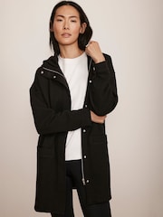 Mint Velvet Black Textured Hooded Coat - Image 1 of 8