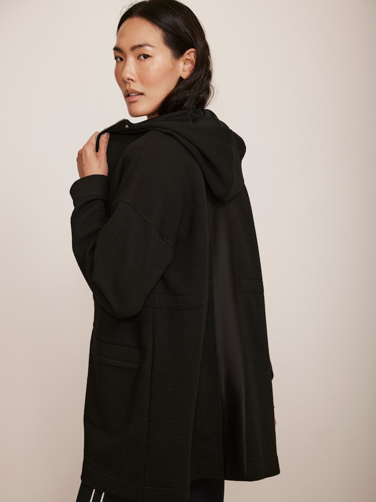 Mint Velvet Black Textured Hooded Coat - Image 2 of 8