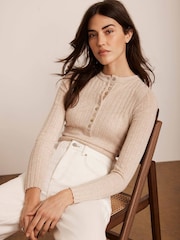 Mint Velvet Cream Ribbed Polo Knit Top - Image 1 of 7