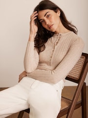 Mint Velvet Cream Ribbed Polo Knit Top - Image 2 of 7