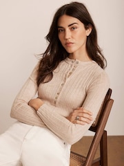 Mint Velvet Cream Ribbed Polo Knit Top - Image 5 of 7