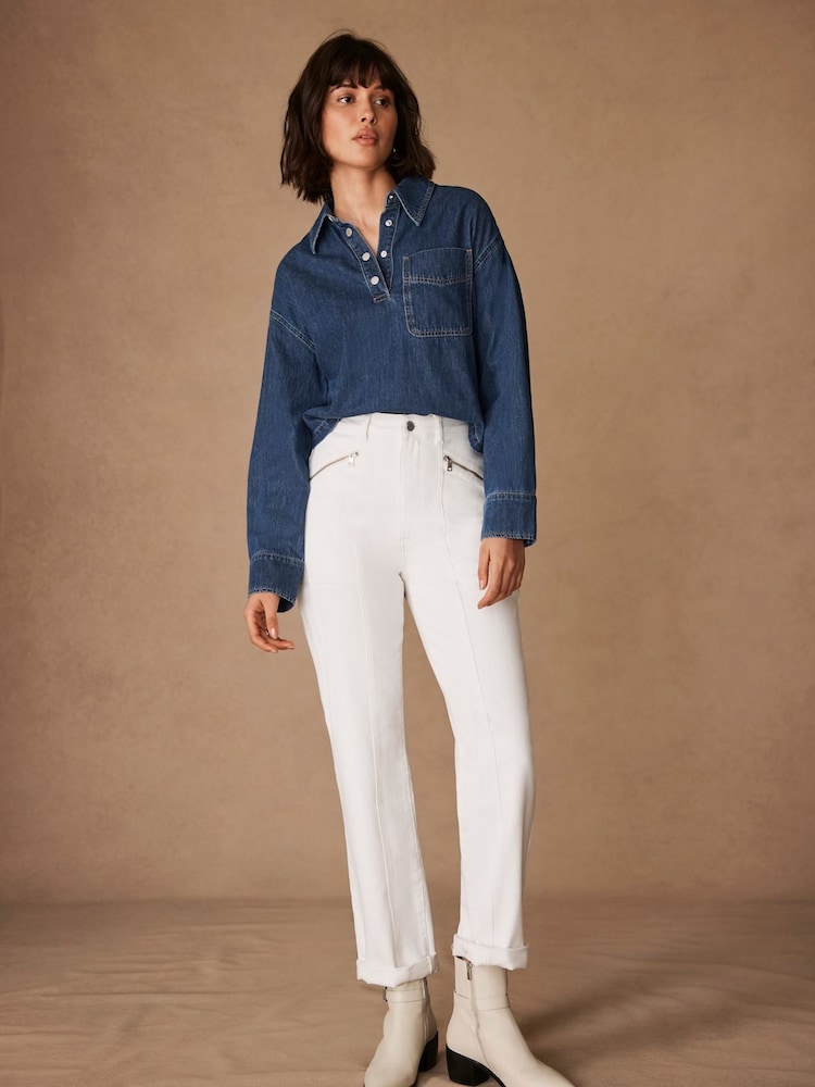 Mint Velvet White Slim Zip Detail Jeans - Image 1 of 8 Mint Velvet White Slim Zip Detail Jeans - Image 1 of 8