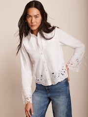 Mint Velvet White 100% Cotton Cut Out Detail Cropped Shirt - Image 1 of 8