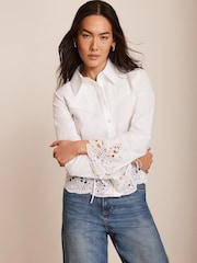 Mint Velvet White 100% Cotton Cut Out Detail Cropped Shirt - Image 2 of 8