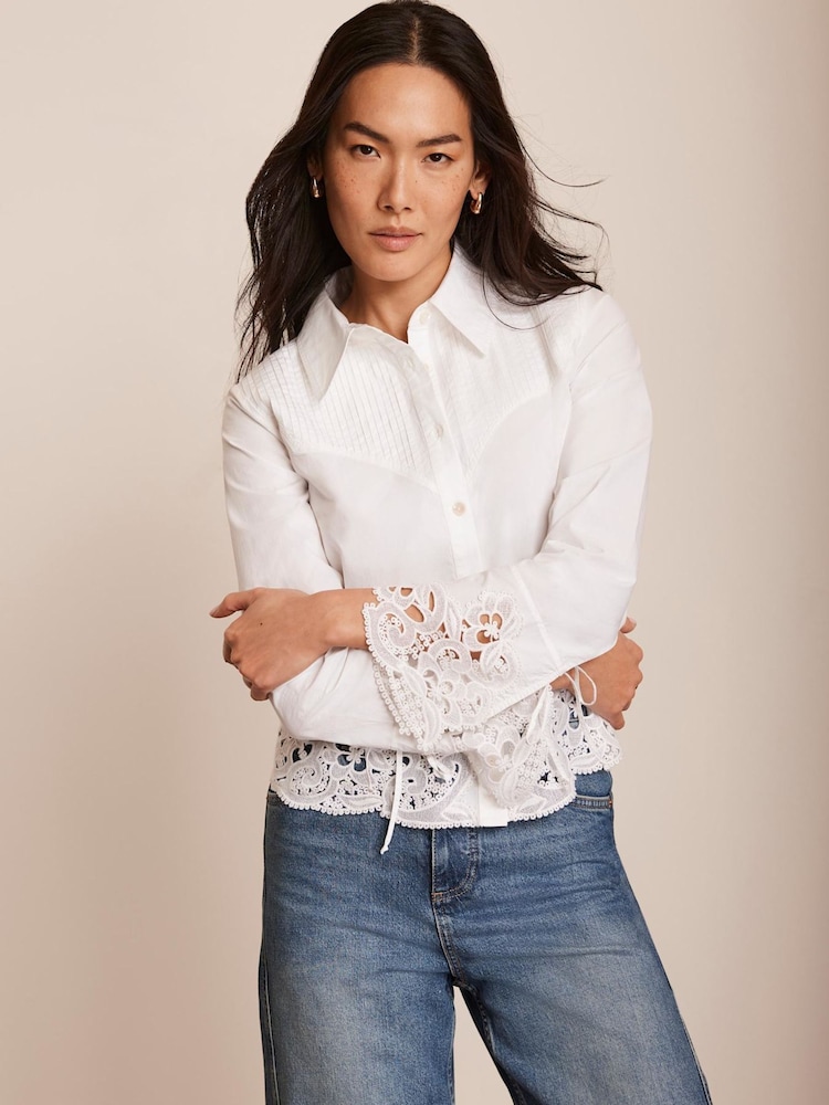 Mint Velvet White 100% Cotton Cut Out Detail Cropped Shirt - Image 2 of 8