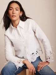 Mint Velvet White 100% Cotton Cut Out Detail Cropped Shirt - Image 3 of 8