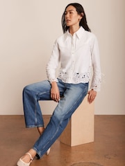 Mint Velvet White 100% Cotton Cut Out Detail Cropped Shirt - Image 5 of 8