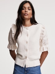 Mint Velvet White Broderie Sleeve Cardigan - Image 2 of 8