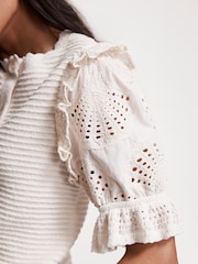 Mint Velvet White Broderie Sleeve Cardigan - Image 3 of 8
