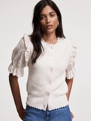 Mint Velvet White Broderie Sleeve Cardigan - Image 5 of 8