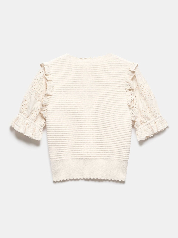 Mint Velvet White Broderie Sleeve Cardigan - Image 8 of 8