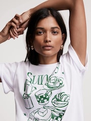 Mint Velvet Cream Oversized 100% Cotton Sunday Coffee Club T-Shirt - Image 2 of 8