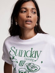 Mint Velvet Cream Oversized 100% Cotton Sunday Coffee Club T-Shirt - Image 4 of 8