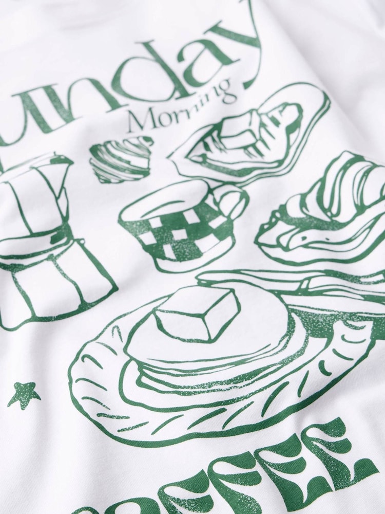 Mint Velvet Cream Oversized 100% Cotton Sunday Coffee Club T-Shirt - Image 8 of 8