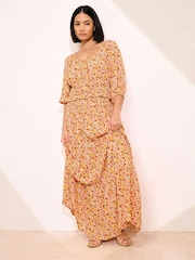 PixieGirl Petite Orange Tiered Maxi 100% Cotton Skirt - Image 1 of 5