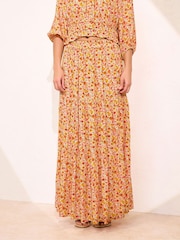 PixieGirl Petite Orange Tiered Maxi 100% Cotton Skirt - Image 2 of 5