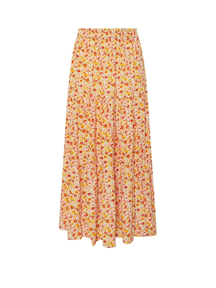 PixieGirl Petite Orange Tiered Maxi 100% Cotton Skirt - Image 5 of 5