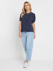 M&Co Blue Petite 100% Cotton Dobby Boho Short Sleeve Top - Image 2 of 4