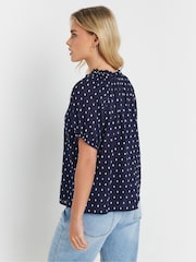 M&Co Blue Petite 100% Cotton Dobby Boho Short Sleeve Top - Image 3 of 4