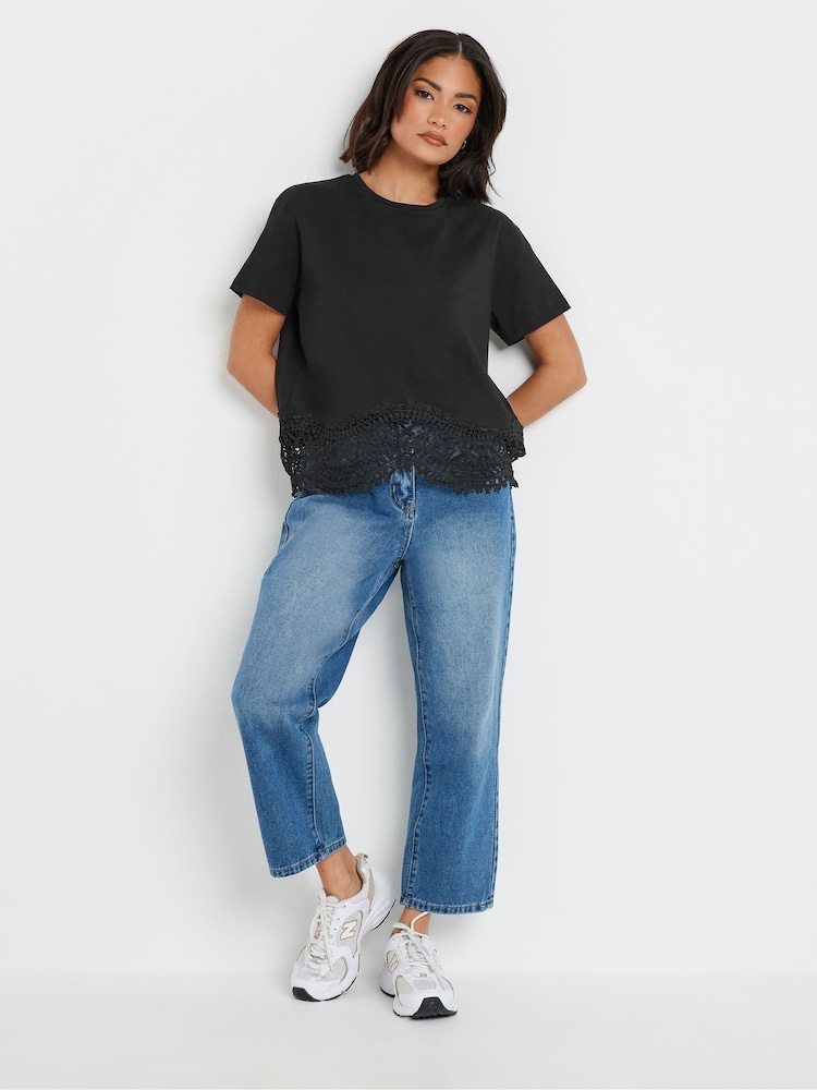 Black - PixieGirl Petite Crochet Hem 100% Cotton T-Shirt - Image 2 of 5