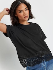 Black - PixieGirl Petite Crochet Hem 100% Cotton T-Shirt - Image 4 of 5