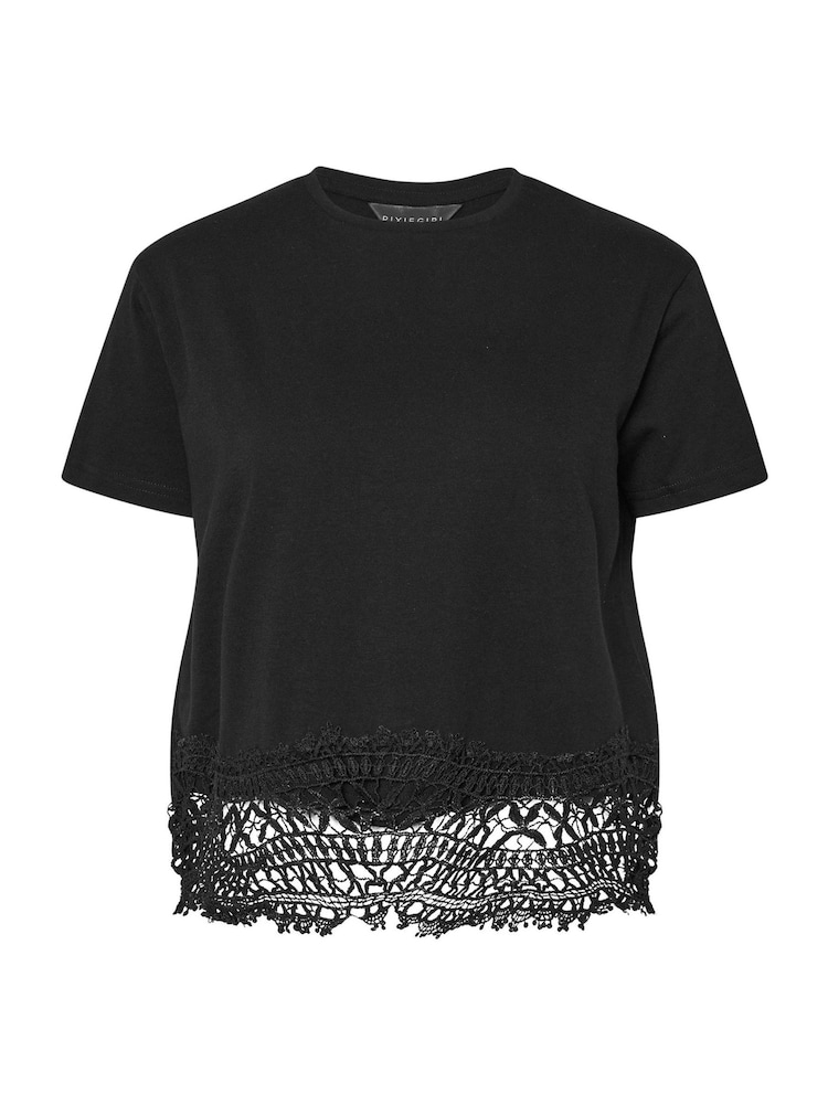 Black - PixieGirl Petite Crochet Hem 100% Cotton T-Shirt - Image 5 of 5