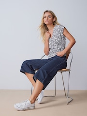 Blanco - M&Co Petite Short Sleeve 100% Cotton Henley Top - Imagen 2 de 5