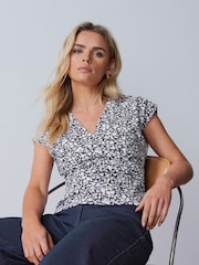 Blanco - M&Co Petite Short Sleeve 100% Cotton Henley Top - Imagen 4 de 5