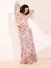 PixieGirl Petite Pink Tiered Maxi 100% Cotton Skirt - Image 1 of 6