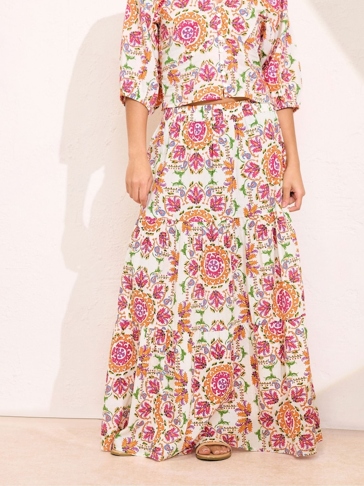 PixieGirl Petite Pink Tiered Maxi 100% Cotton Skirt - Image 2 of 6