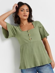 PixieGirl Petite Green Smock Button Ribbed Top - Image 1 of 5