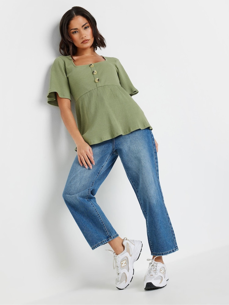 PixieGirl Petite Green Smock Button Ribbed Top - Image 2 of 5