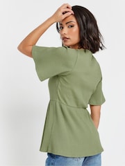 PixieGirl Petite Green Smock Button Ribbed Top - Image 3 of 5