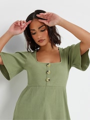 PixieGirl Petite Green Smock Button Ribbed Top - Image 4 of 5